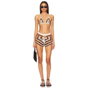 My Beachy Side Hand Crochet Embroidered Shorts Chocolate Womens Size Large